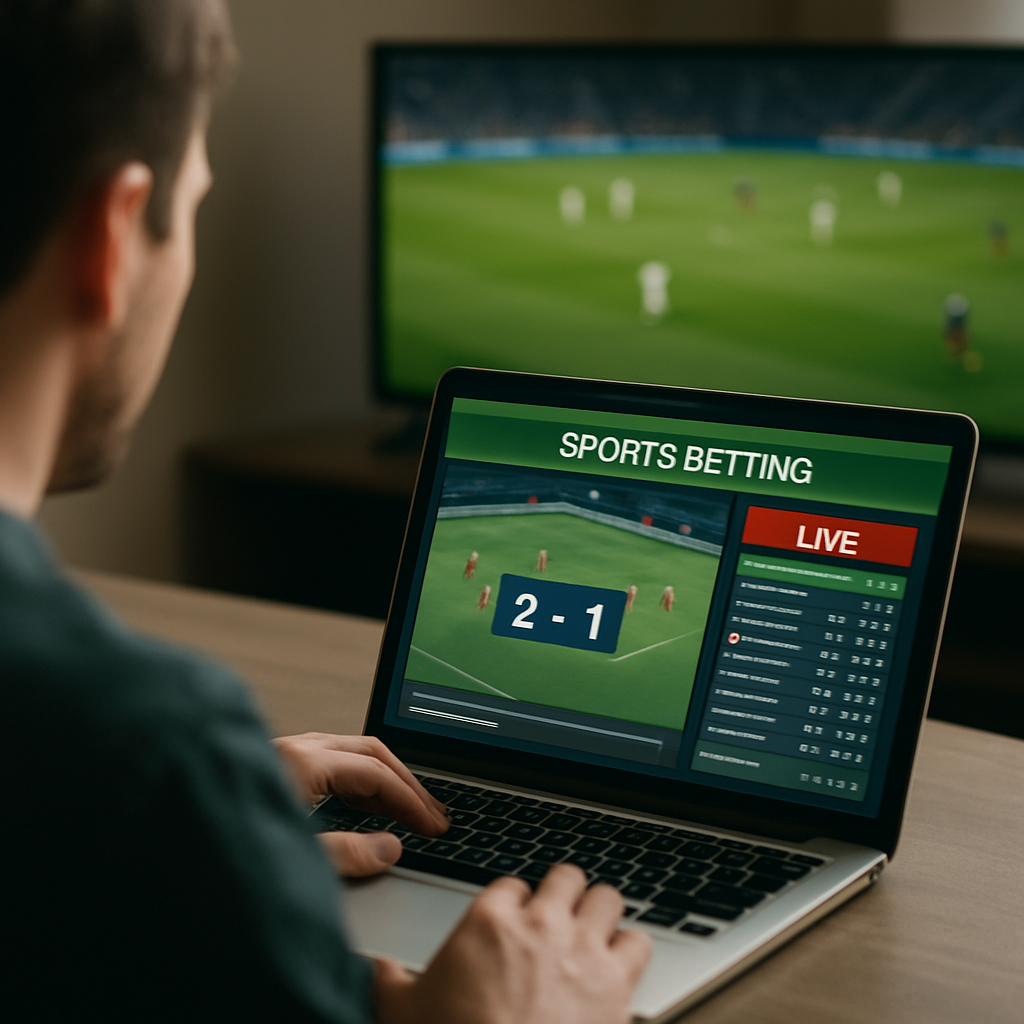 A viewer compares a simulated football match with a live match on separate screens.
